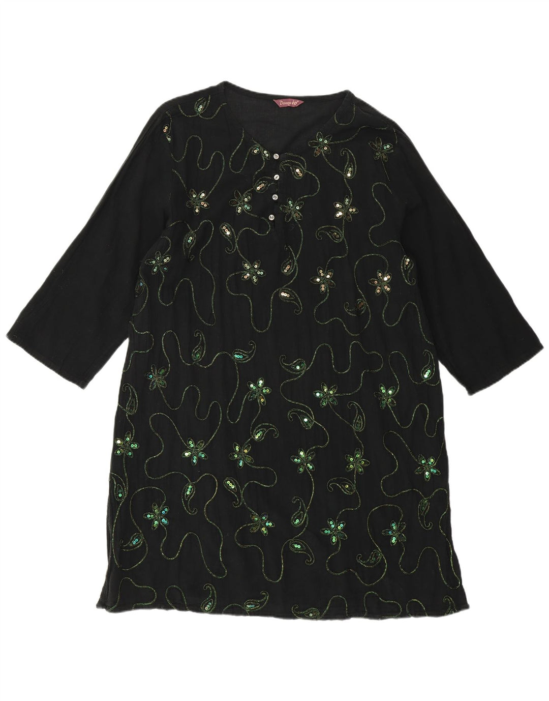 VINTAGE ženska haljina-tunika 3/4 rukava UK 18 XL crna cvjetna