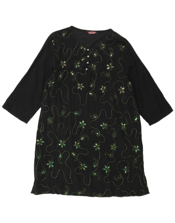 VINTAGE ženska haljina-tunika 3/4 rukava UK 18 XL crna cvjetna