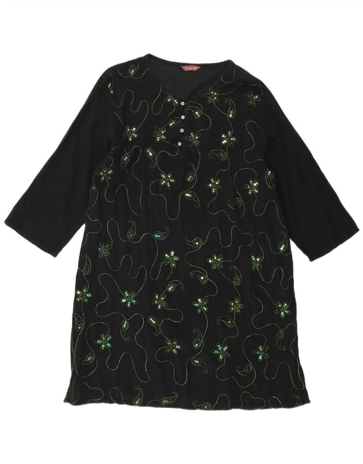 VINTAGE ženska haljina-tunika 3/4 rukava UK 18 XL crna cvjetna