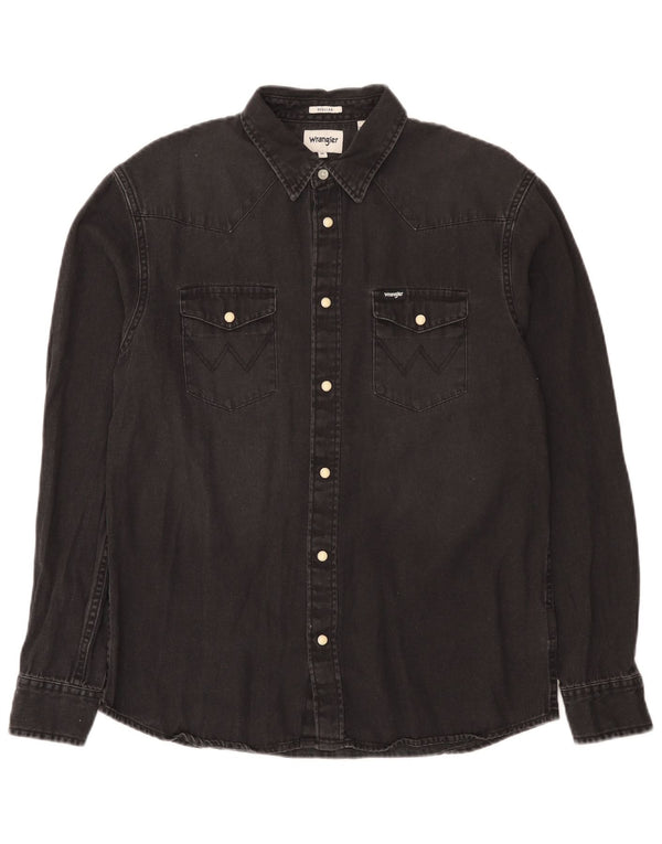 Wrangler Mens Western Regular Fit Denim Shirt Medium Black Cotton