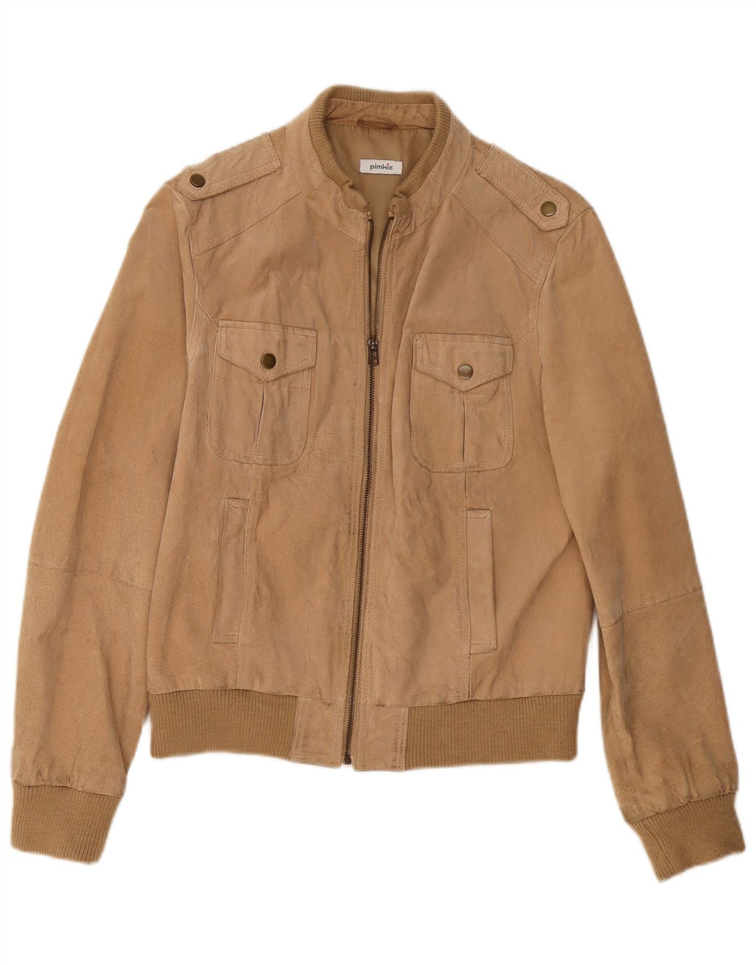 PIMKIE Womens Military Suede Bomber Jacket UK 14 Medium Beige