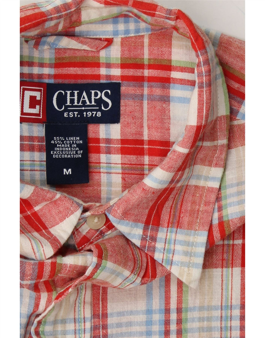 CHAPS Mens Short Sleeve Shirt Medium Red Check Linen Vintage Chaps and Second-Hand Chaps from Messina Hembry 