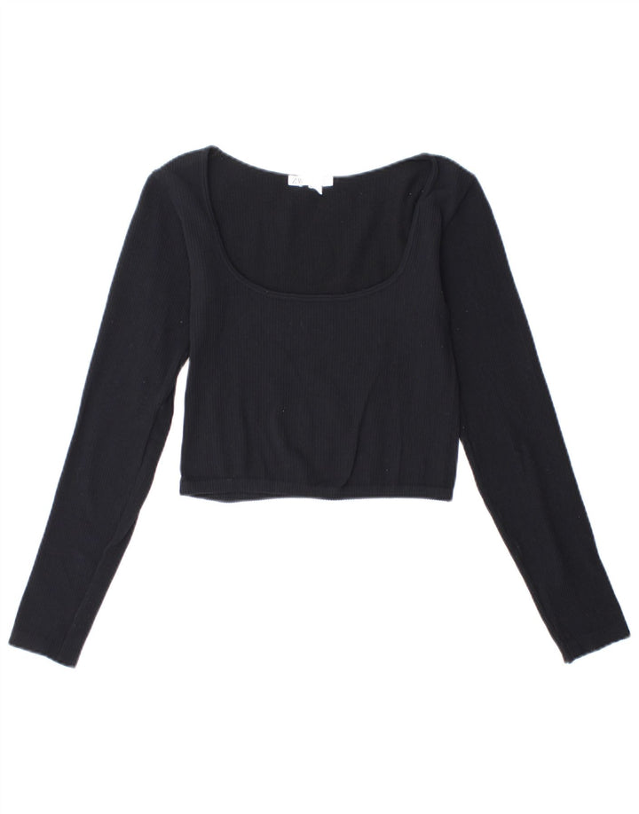 ZARA Womens Crop Top Long Sleeve UK 14 Large Black