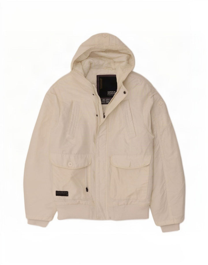 Jack & Jones muška bomber jakna s kapuljačom UK 38 srednji bijeli poliester