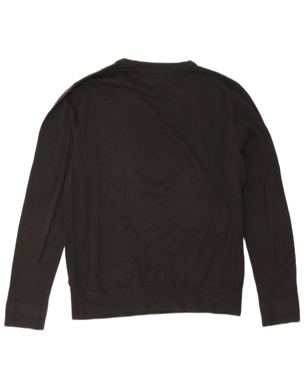 Veliki crni pamučni muški džemper s V-izrezom Tommy Hilfiger