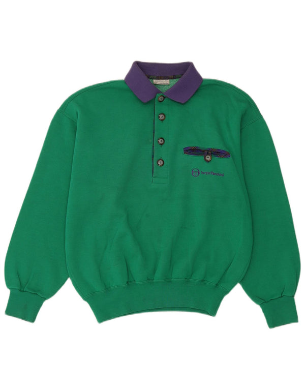 Sergio Tacchini Mens Polo Neck Sweatshirt Jumper Small Green Colourblock