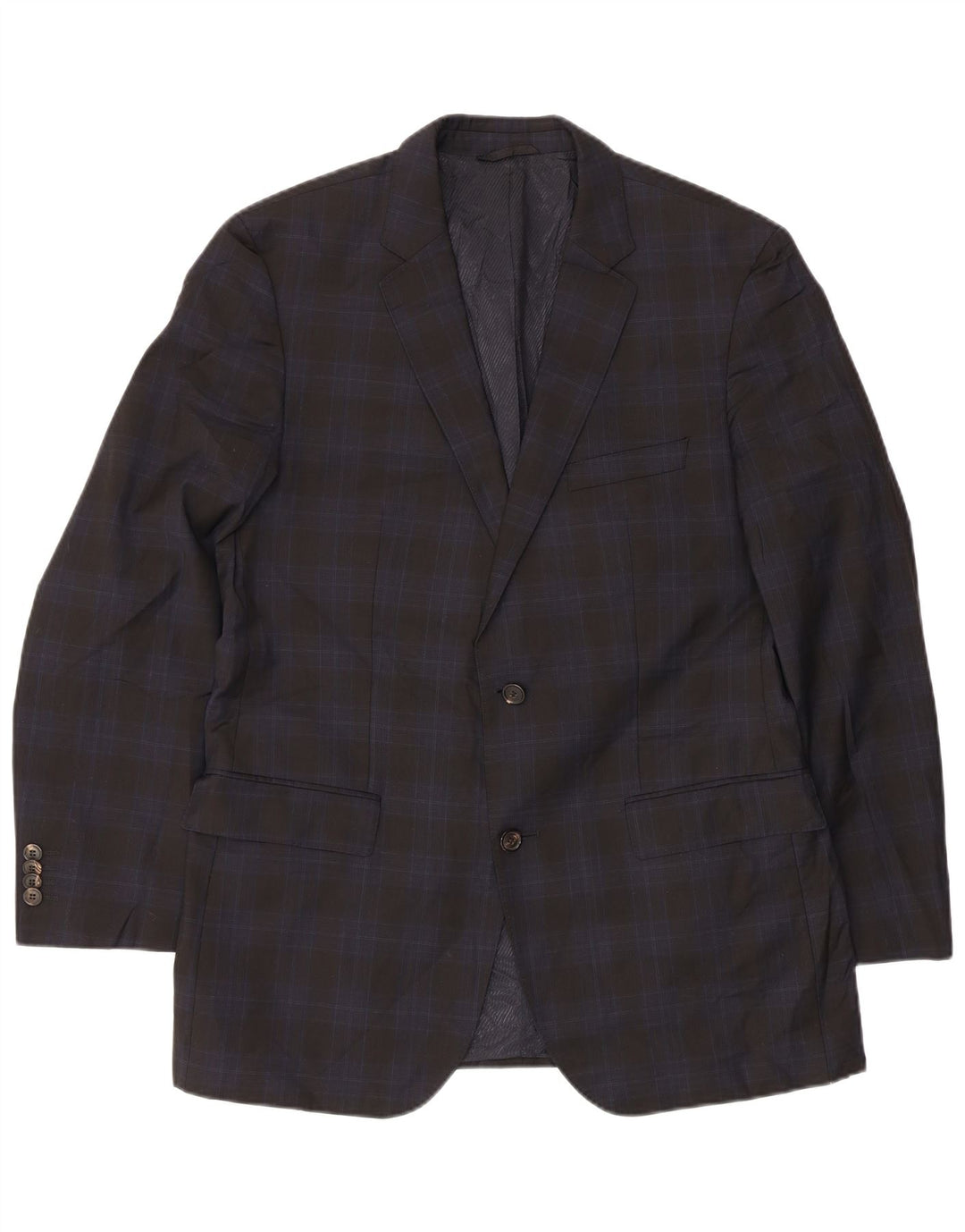Hugo Boss muška jakna sa 2 gumba EU 52 XL tamnoplava karirana djevičanska vuna