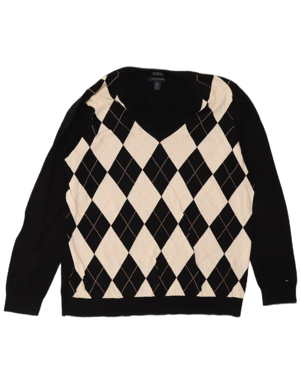 Tommy Hilfiger Ženski džemper s V-izrezom UK 20 2XL Crni Argyle/Diamond