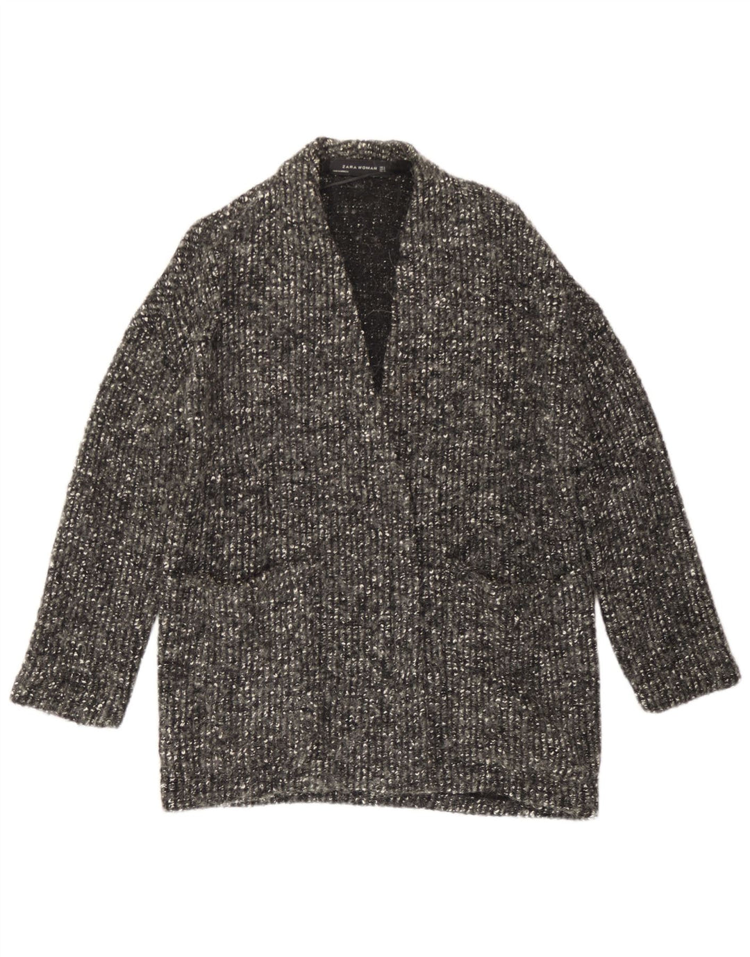Zara ženski preveliki otvoreni kardigan pulover UK 10 Small Grey Flecked Wool