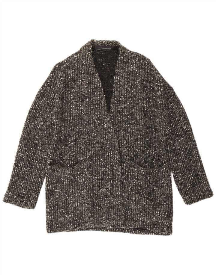 Zara ženski preveliki otvoreni kardigan pulover UK 10 Small Grey Flecked Wool