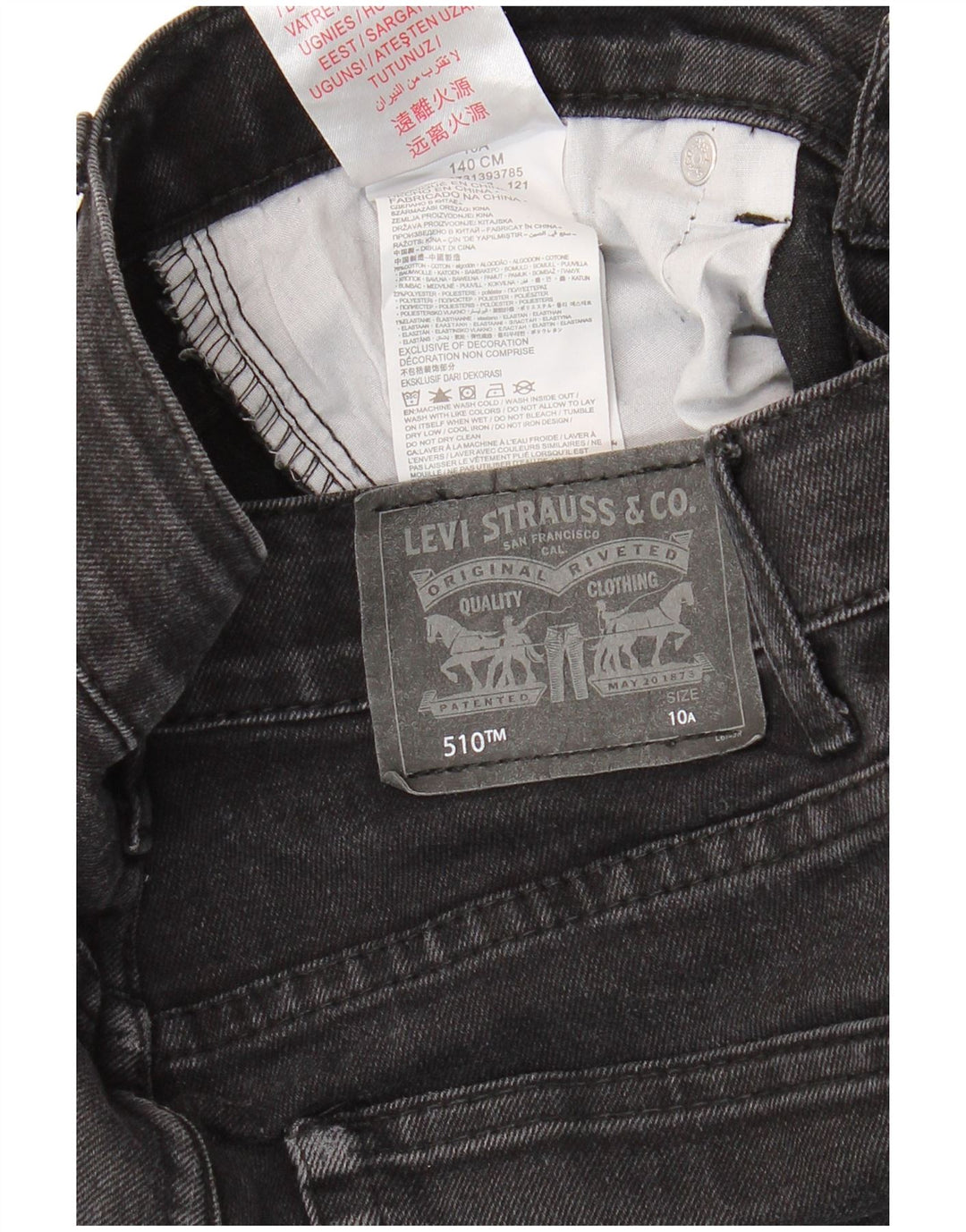 LEVI'S Boys 510 uske traperice 9-10 godina W26 L27 crni pamuk