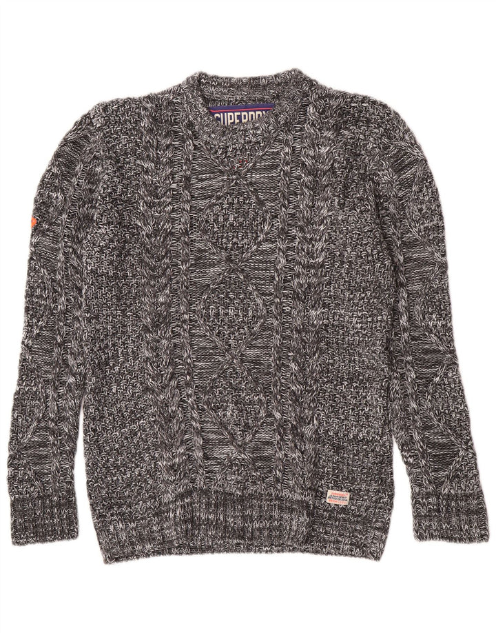 Superdry muški džemper s okruglim izrezom Srednje sivi zimi s mrljama od akrila