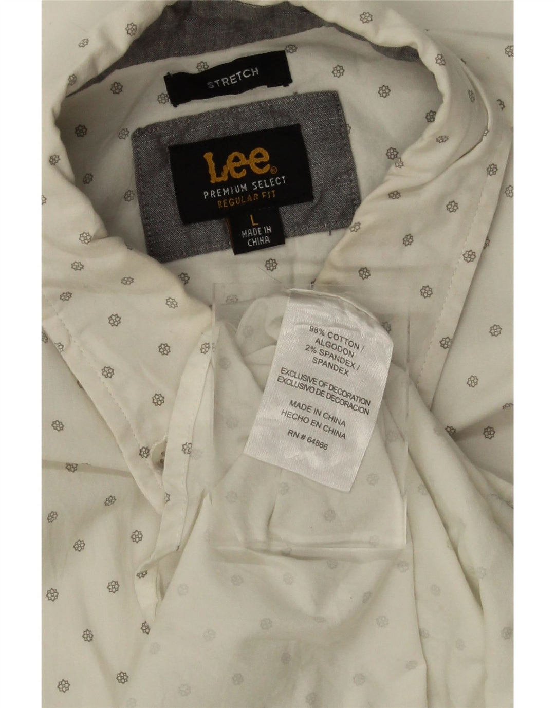 LEE Mens Regular Fit Short Sleeve Shirt Large White Spotted Cotton Vintage Lee and Second-Hand Lee from Messina Hembry 