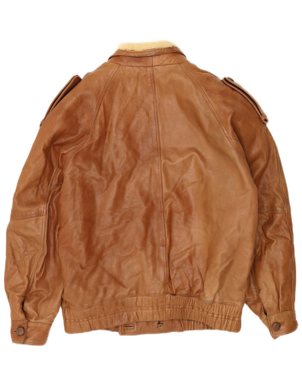 Vintage muška vojna dvostruka jakna UK 40 velika bež koža