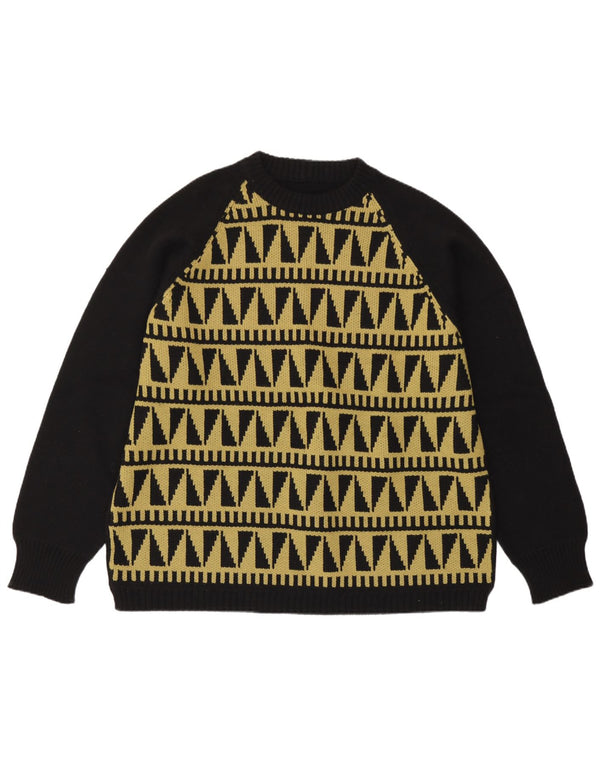 Vintage ženski džemper s okruglim izrezom UK 14 Veliki crni geometrijski