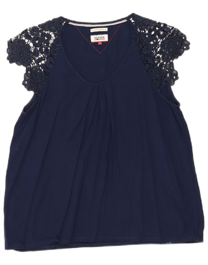 Tommy Hilfiger Top ženska bluza UK 10 Mala tamnoplava viskoza
