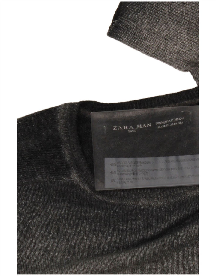 ZARA muški džemper s okruglim izrezom srednje sive pjegave viskoze