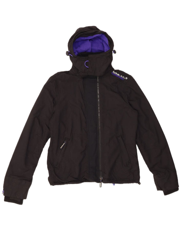 SUPERDRY Womens Windcheater Graphic Windbreaker Jacket UK 14 Medium Black