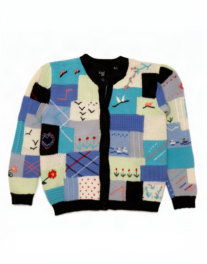Vintage ženski kardigan džemper UK 16 Veliki raznobojni patchwork retro