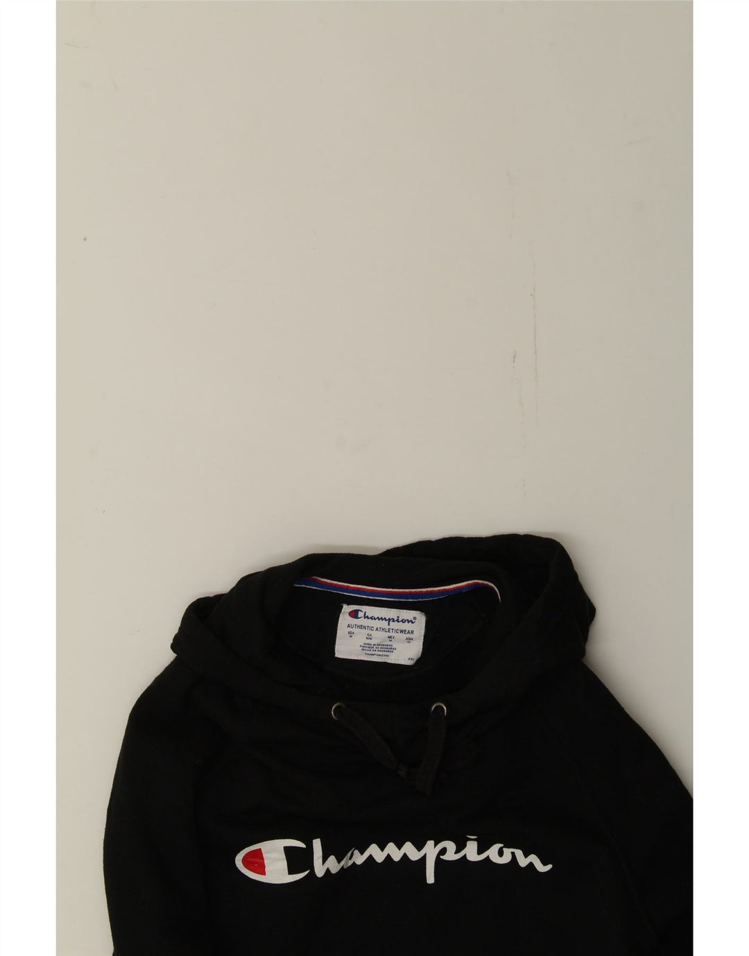 CHAMPION Womens Graphic Hoodie Jumper UK 14 Medium Black Polyester Vintage Champion and Second-Hand Champion from Messina Hembry 