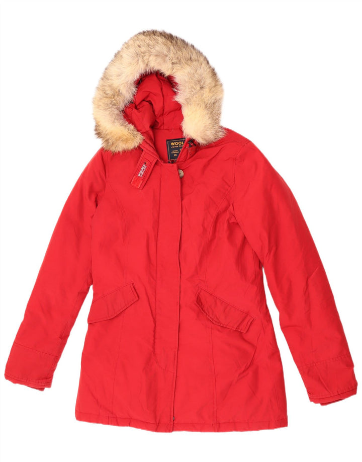 Woolrich ženska podstavljena jakna s kapuljačom UK 10 Mala crvena pamuk