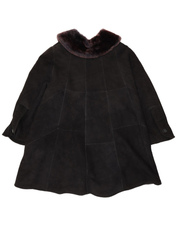 VINTAGE ženski preveliki kaput od šišanih šiša UK 22 3XL crni patchwork