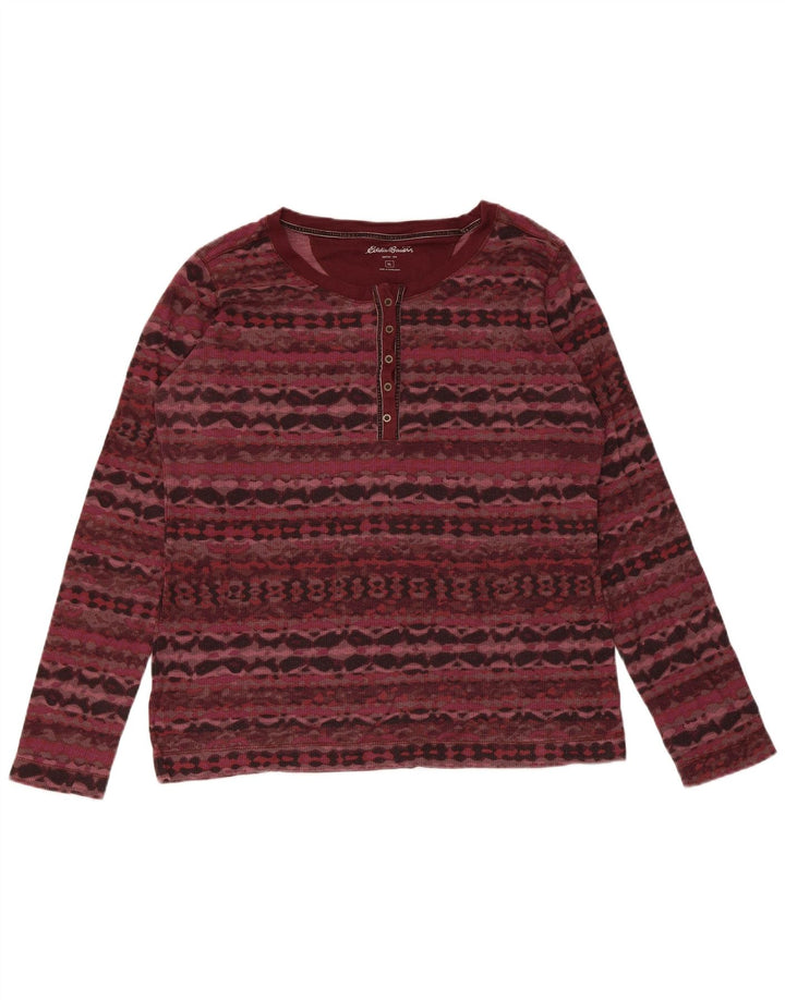 Eddie Bauer Ženska majica dugih rukava UK 18 XL Burgundski geometrijski pamuk