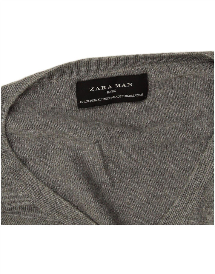 Zara muški džemper s V-izrezom XL sivi