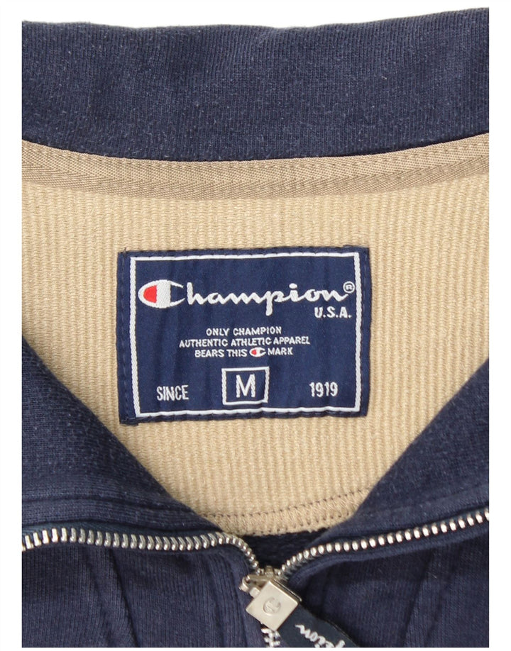CHAMPION Mens Zip Neck Sweatshirt Jumper Medium Navy Blue Cotton