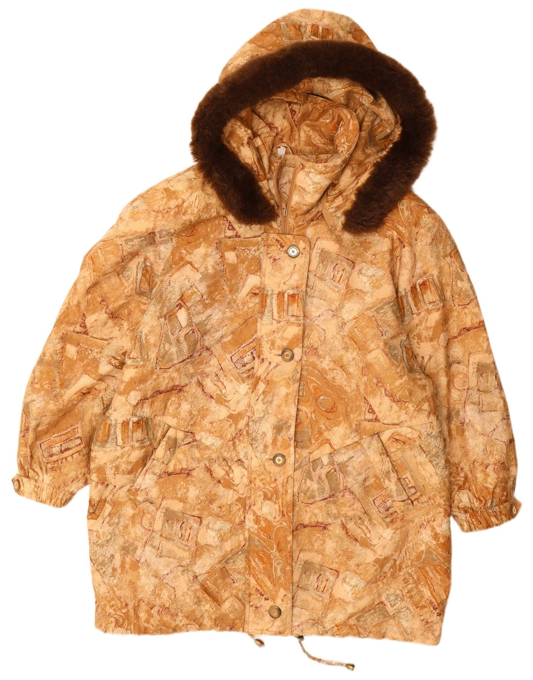 VINTAGE ženski kaput vjetrovke s kapuljačom, veličina 22 3XL, bež geometrijski