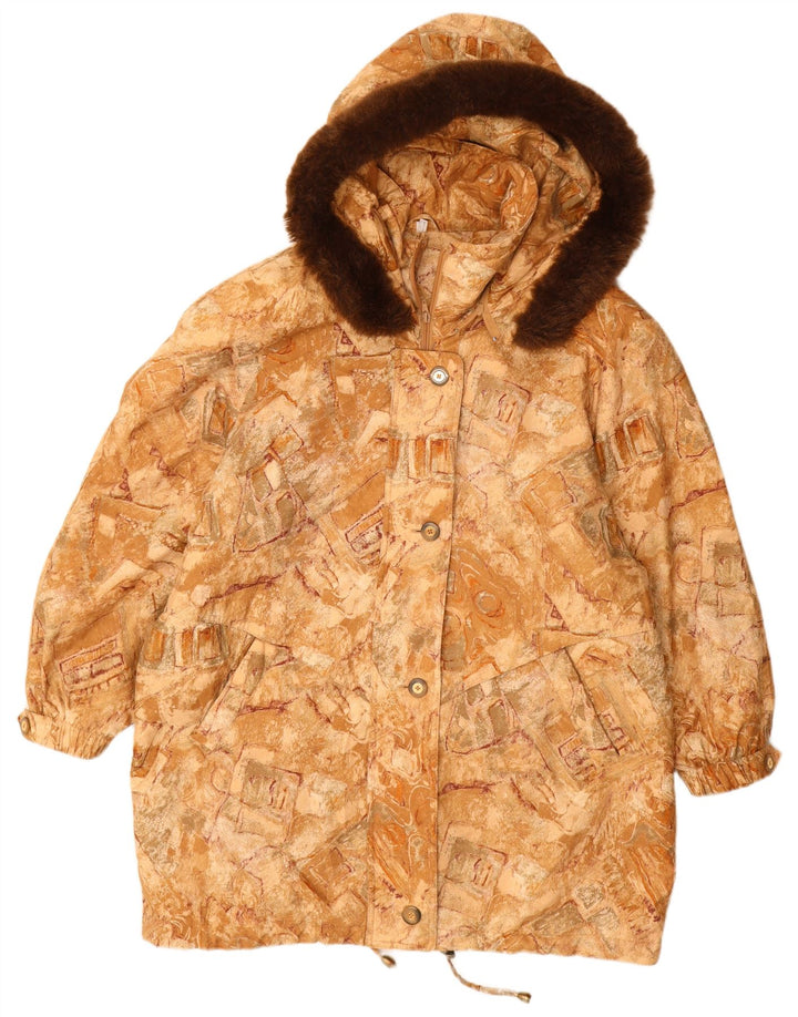 VINTAGE ženski kaput vjetrovke s kapuljačom, veličina 22 3XL, bež geometrijski