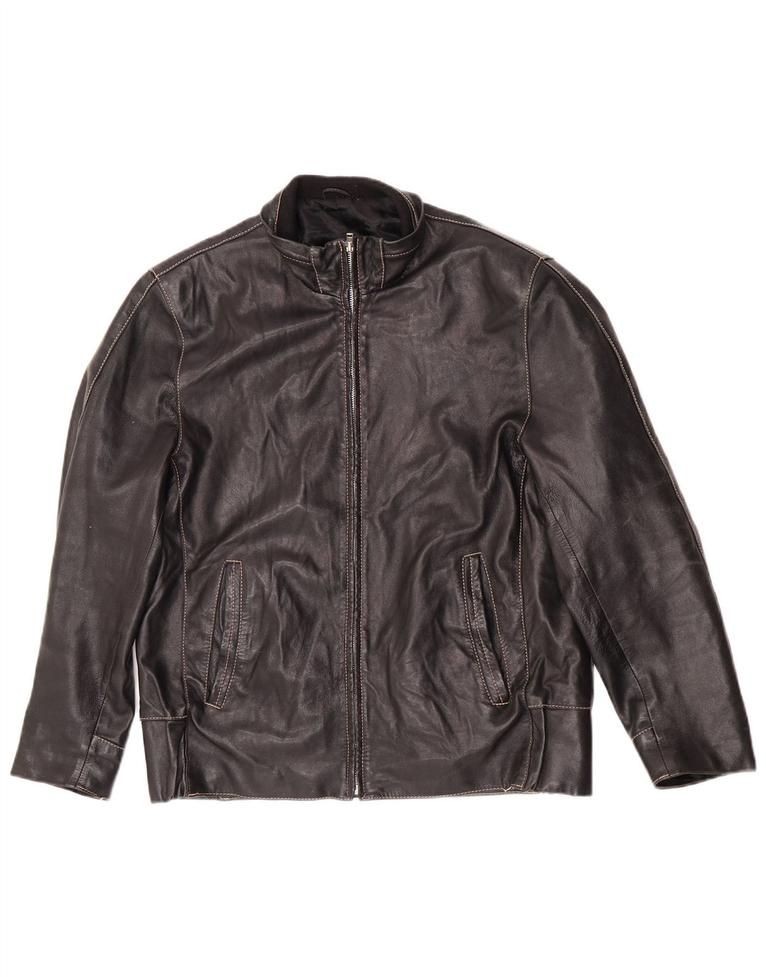 Vintage muška kožna jakna s patentnim zatvaračem IT 50 Large Black Biker