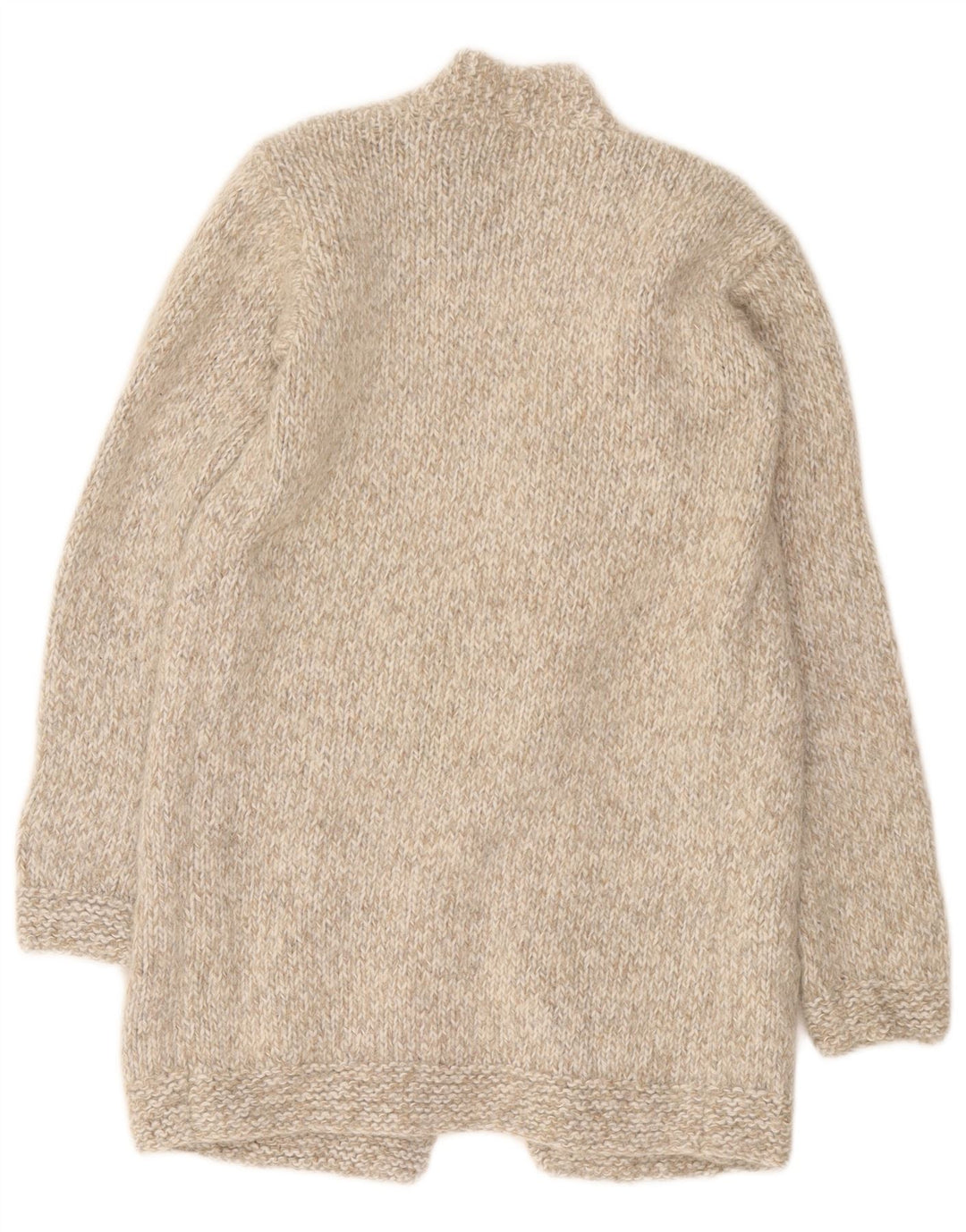 Vintage ženski dugački otvoreni kardigan pulover UK 8 Small Beige Flecked