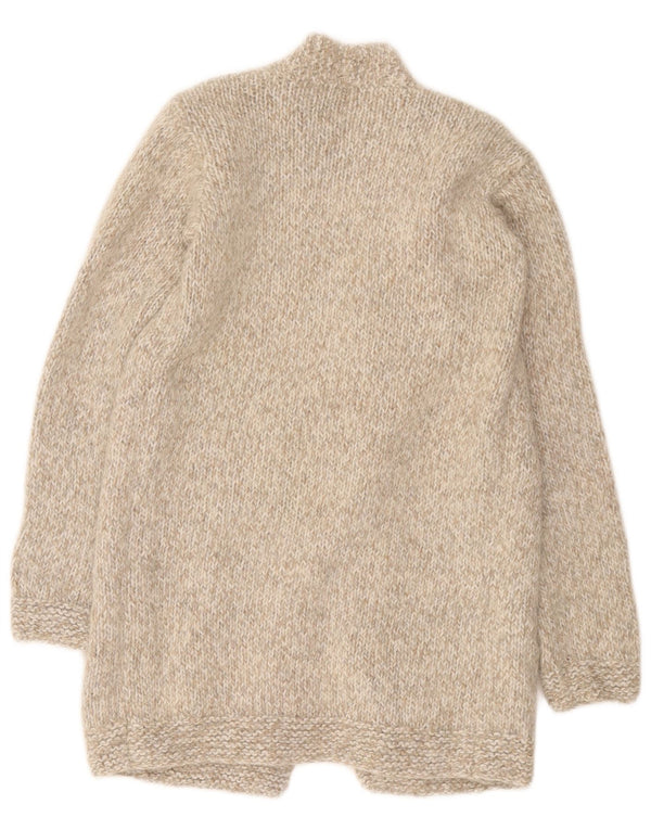 Vintage ženski dugački otvoreni kardigan pulover UK 8 Small Beige Flecked