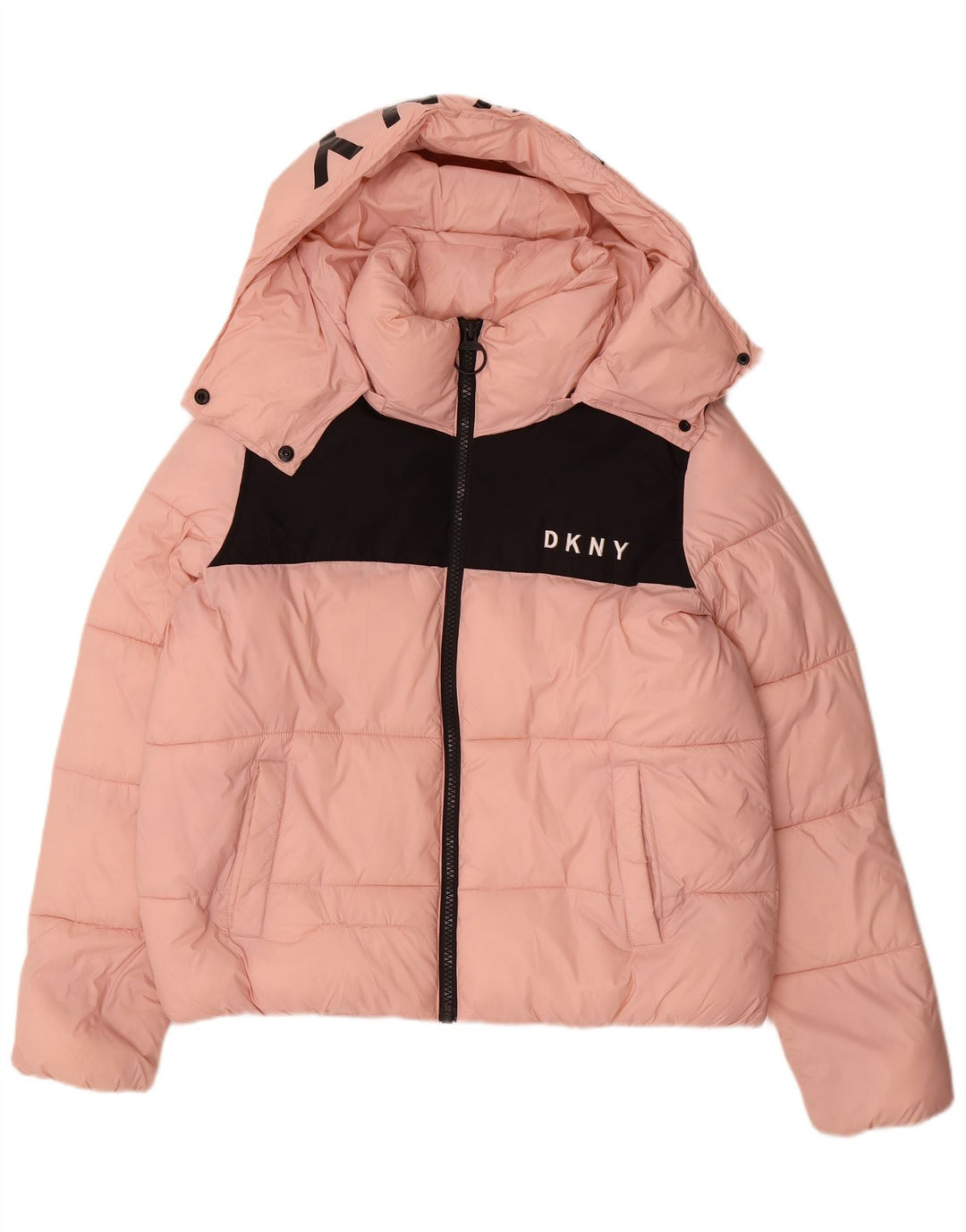 Dkny ženska velika grafička podstavljena jakna UK 16 Large Pink Colourblock