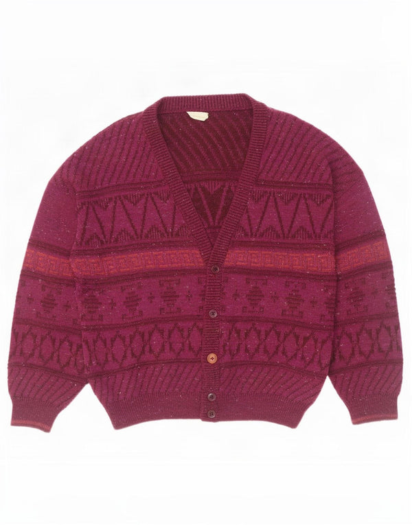 Vintage muški kardigan pulover UK 46 XL bordo geometrijska vuna