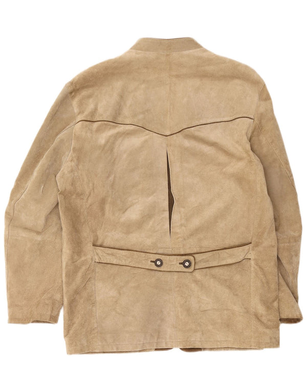 Vintage muška trachten jakna od brušene kože s 3 gumba EU 54 2XL bež cvjetni