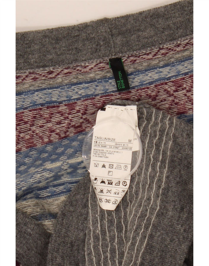 Benetton ženski kardigan džemper UK 14 Srednje siva Fair Isle vuna