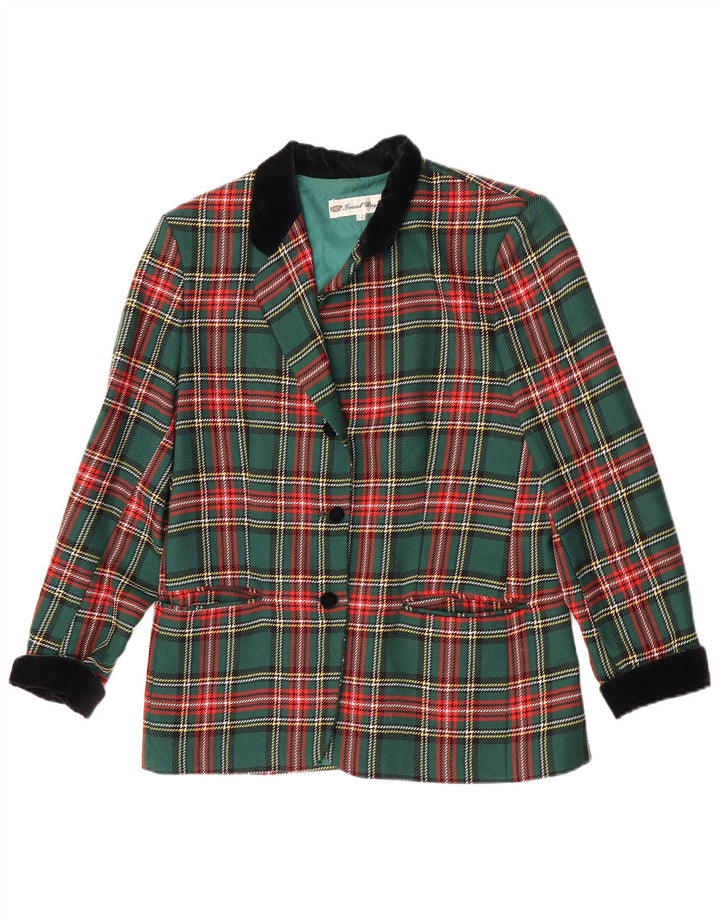 Vintage ženski sako s jednim gumbom UK 14 Veliki zeleni karirani klasični