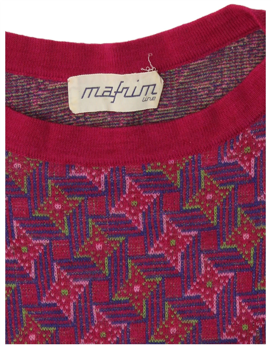 Vintage ženski džemper s okruglim izrezom s apstraktnim uzorkom UK 10 Small Multic