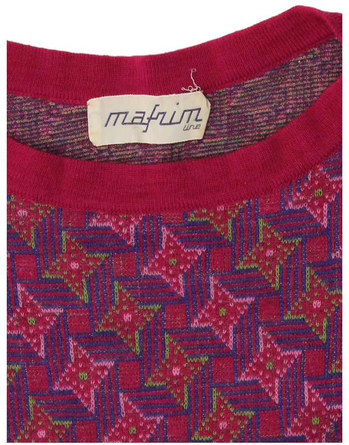 Vintage ženski džemper s okruglim izrezom s apstraktnim uzorkom UK 10 Small Multic