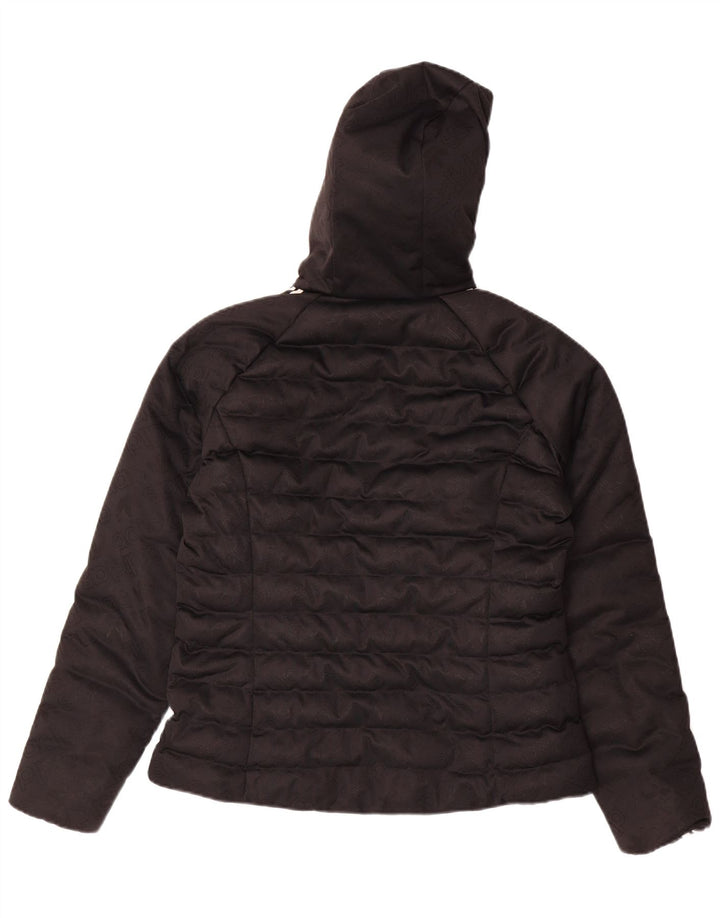 ADIDAS Womens Hooded Padded Jacket UK 14 Medium Black Polyester Logo