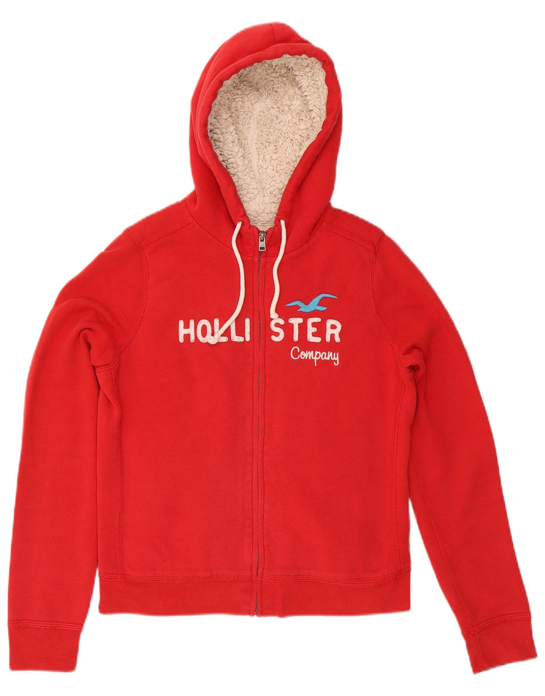 HOLLISTER Ženska majica s kapuljačom s grafičkim patentnim zatvaračem UK 14 Veliki crveni pamuk