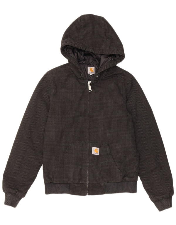 Carhartt Womens Hooded Bomber Jacket UK 6 XS Black Check Polyester