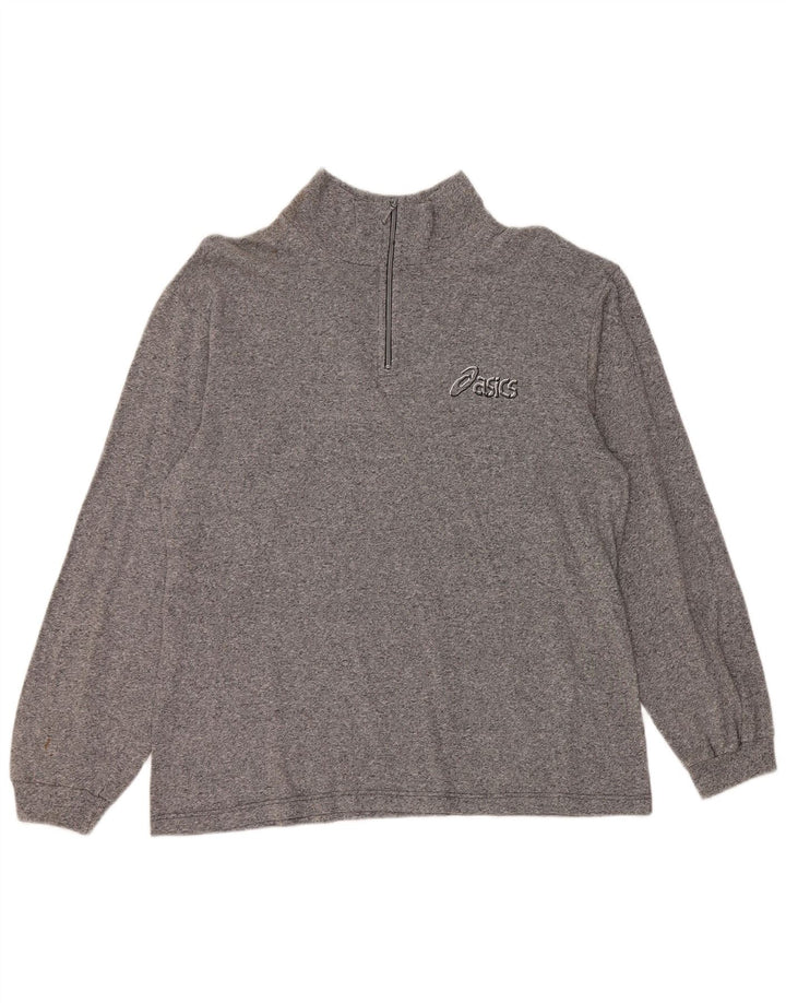 Asics muški džemper s izrezom i srednje sivim pamukom