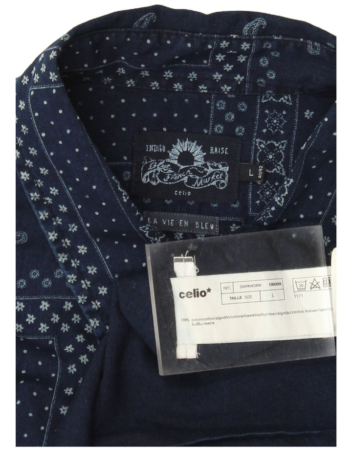 Celio muška indigo majica kratkih rukava, veliki tamnoplavi pačvork pamuk