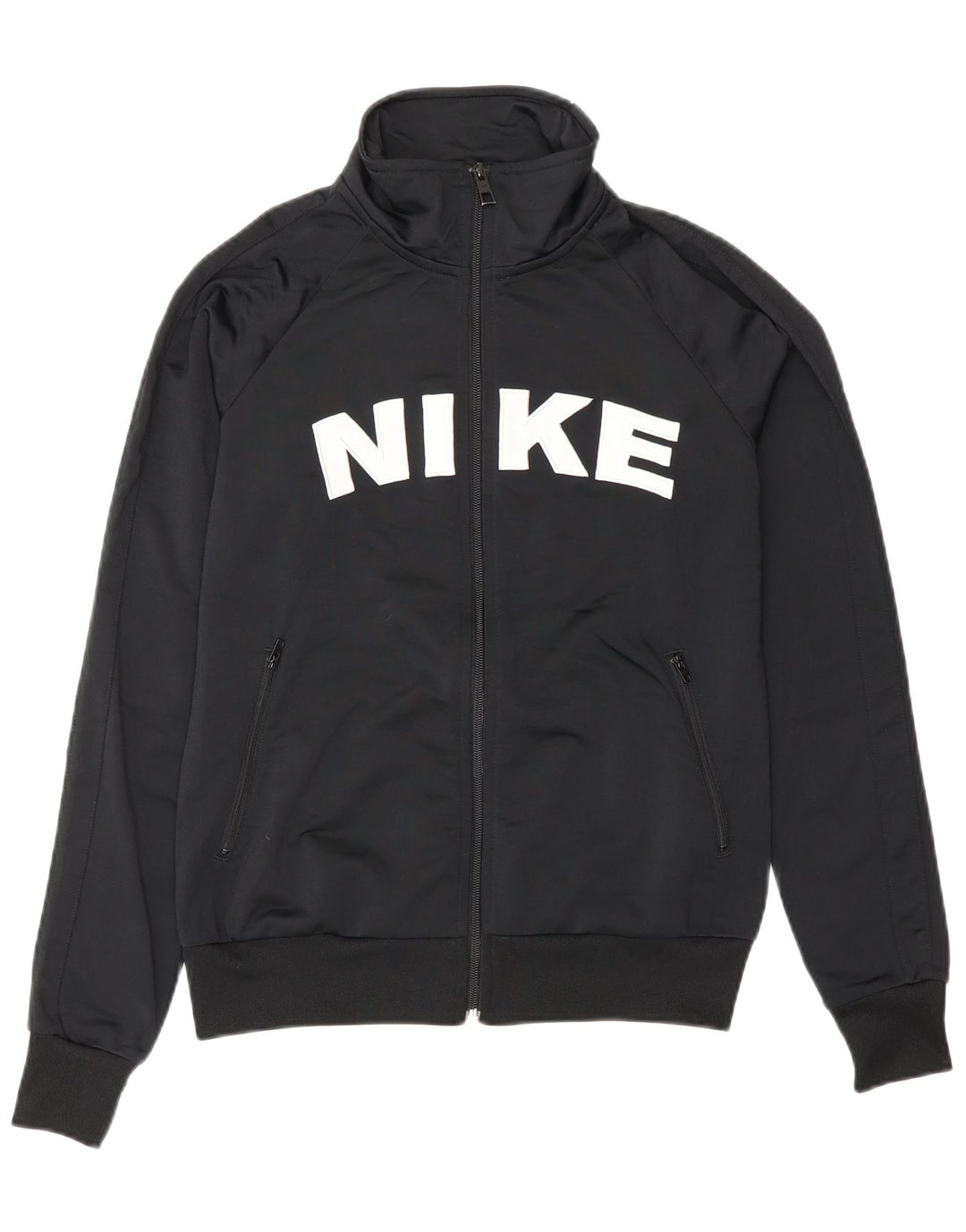 NIKE Womens Graphic Tracksuit Top Jacket UK 14 Medium Black Polyester