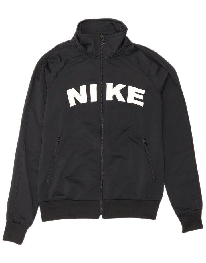 NIKE Womens Graphic Tracksuit Top Jacket UK 14 Medium Black Polyester