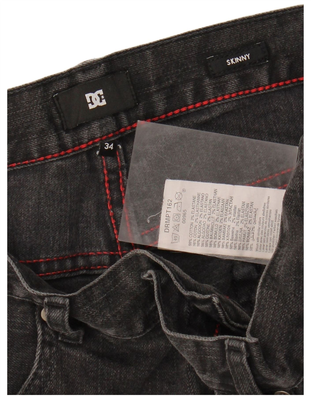 DC Mens Skinny Jeans W34 L31 Black Cotton