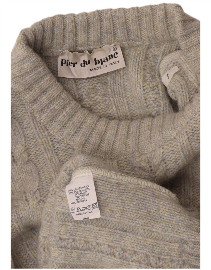 Vintage muški džemper s okruglim izrezom XL sive pjegave janjeće vune